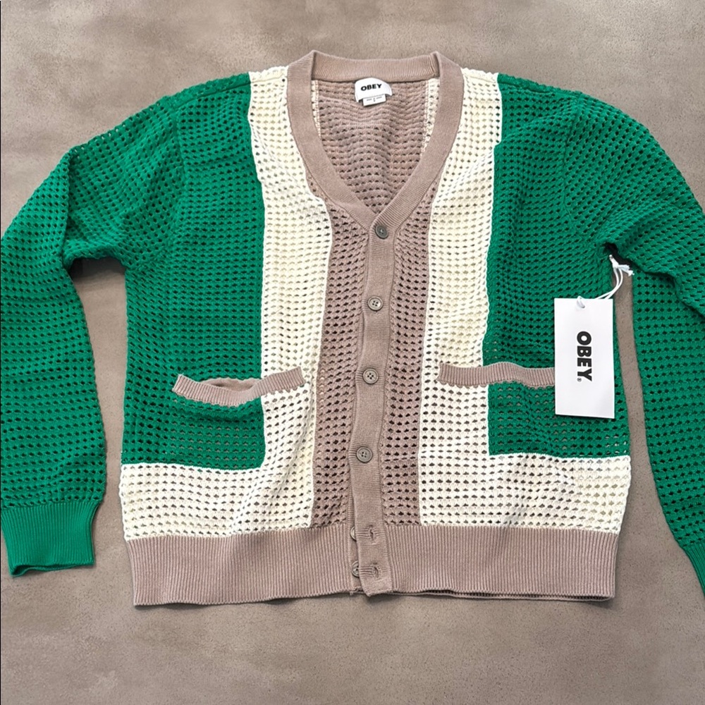 😎 Obey Green and Cream Cardigan